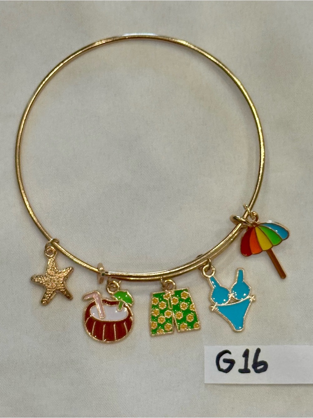 G16 Sun Beach Summer Vacation Charm Bangle Bracelet